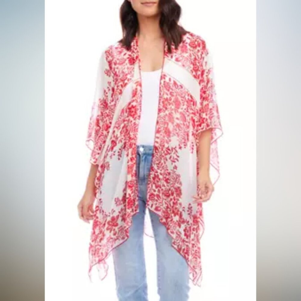 Karen Kane Unlined Kimono White With Red Paisley Print S/M